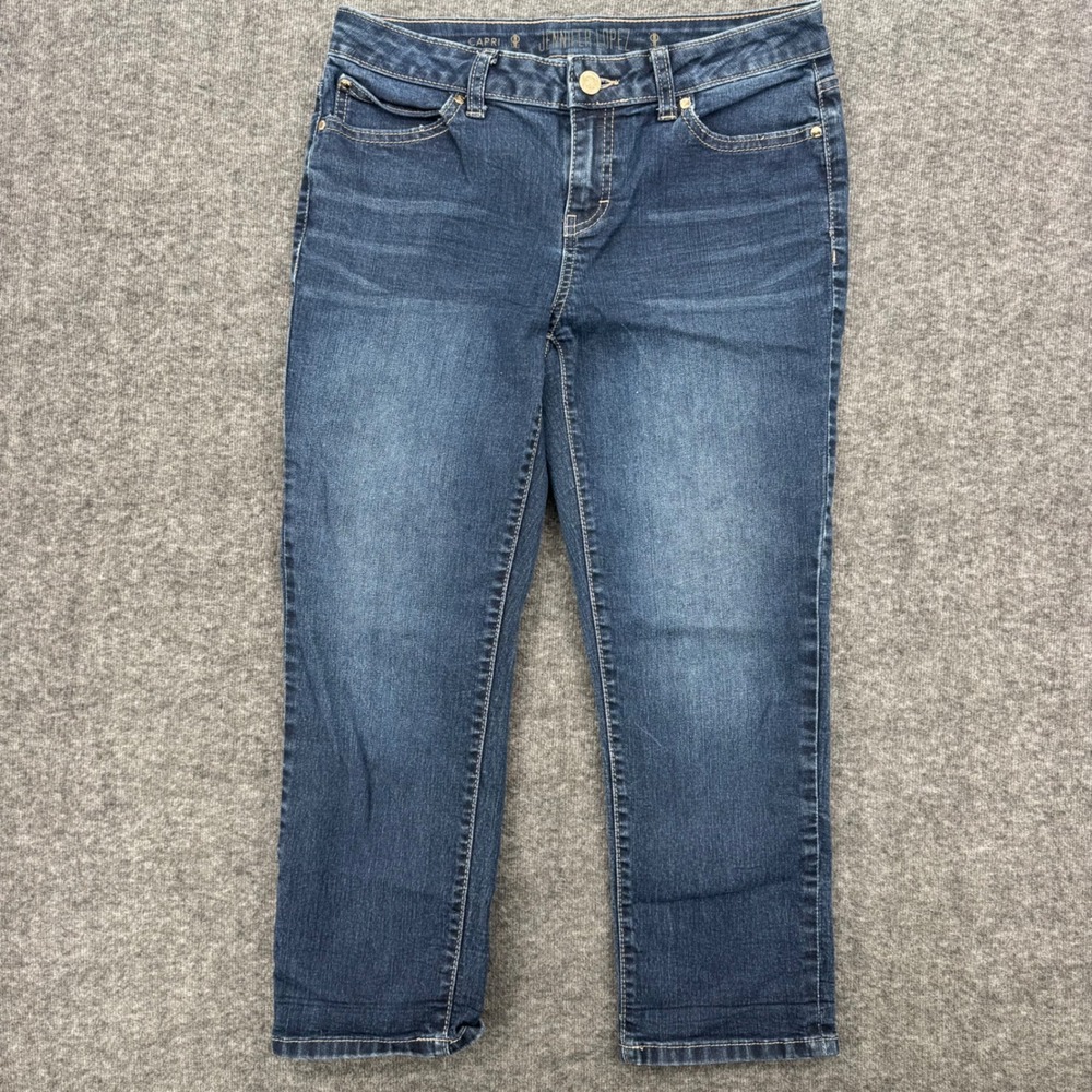 Jennifer Lopez Womens Petite 6P Dark Wash Mid Rise Stretch Capri Jeans Blue Crop